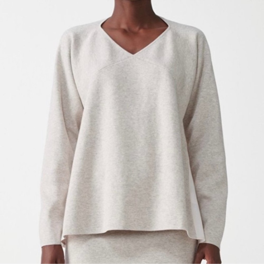 COS‎ Beige Cotton Yak Hair Panelled Mixed Texture Sweater Top Size large
